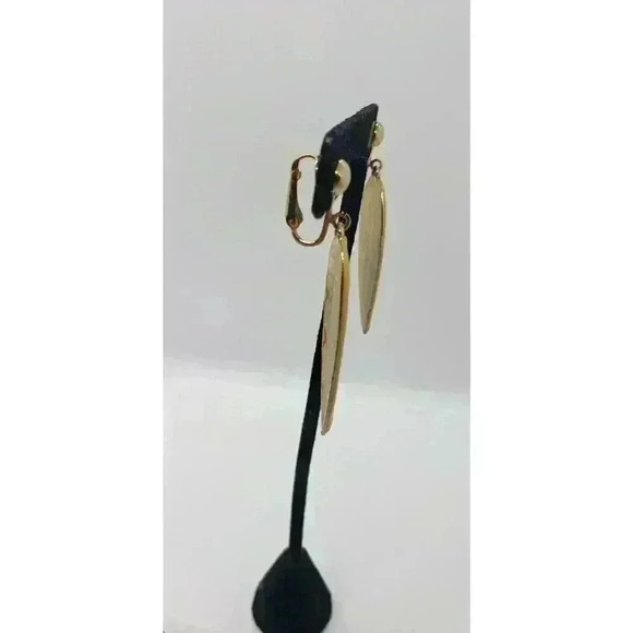 Vintage Earrings Long Yellow Enamel Leaf MCM Clip On Super Ling Drama - Picture 4 of 9